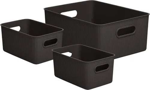 Miniatura 15 de Superio Ribbed Collection – Cesta decorativa de plástico abierta para el hogar, color azul (juego de 4) 1 grande, 1 mediano, 2 pequeñas – cajas