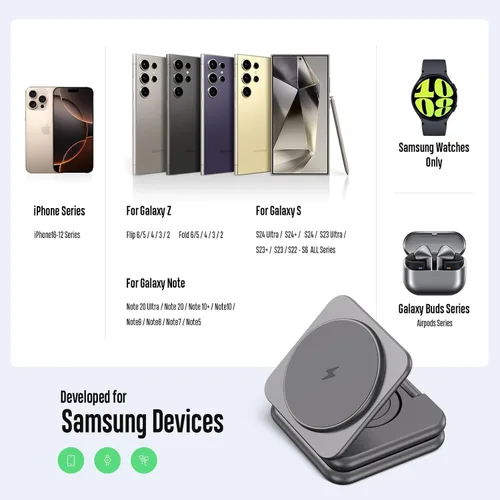 Miniatura 3 de KU XIU Cargador inalámbrico para Samsung, estación de carga inalámbrica plegable de aleación de zinc 3 en 1 para Samsung Galaxy S25 Ultra S24 S23