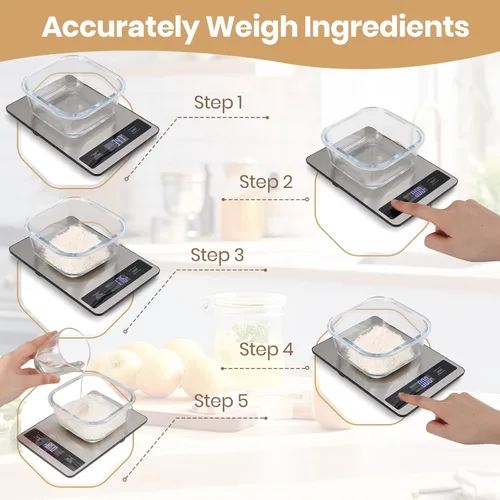 Miniatura 11 de Báscula de alimentos, báscula de cocina de 11 libras con precisión de 0.05 oz/1 g, 6 unidades de función de tara y pantalla LCD, báscula digital