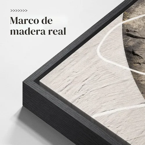 Miniatura 5 de Arte de pared abstracto neutro con marco grande para sala de estar, 3 piezas, impresiones modernas en lienzo para paredes, cuadros negros y beige
