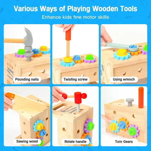 Miniatura 3 de Juego de herramientas de madera para niños de 2, 3, 4, 5 años, 29 piezas, juguetes educativos STEM para niños pequeños, juguetes Montessori