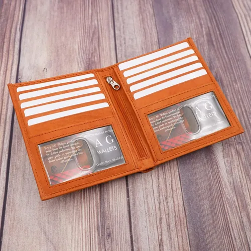 Miniatura 4 de ag wallets Billetera bifold europea de piel auténtica RFID para hombre, 2 ventanas de identificación, Bronceado mermelada, Cartera Rfid plegable Lage
