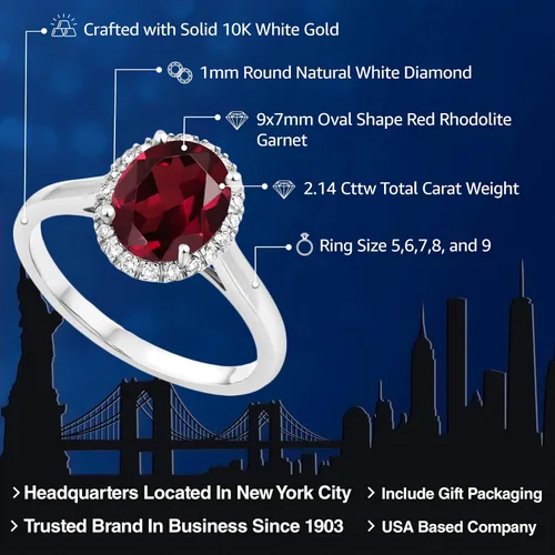 Miniatura 91 de Gem Stone King Anillo de compromiso ovalado de oro blanco de 10 quilates con piedra natal y halo de diamantes Ovalado de 0.354 x 0.276 in Anillo