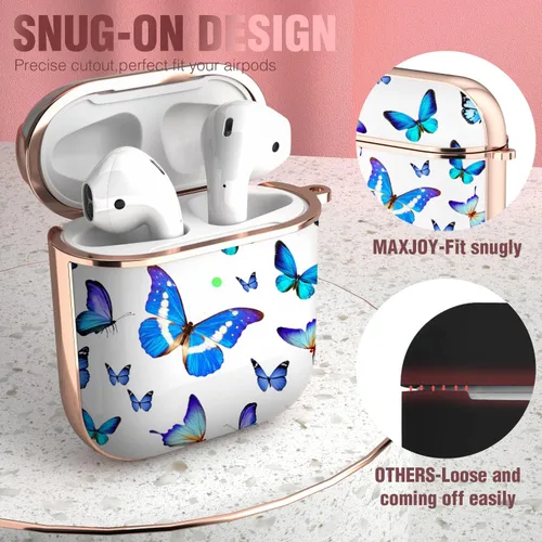 Miniatura 3 de Maxjoy Funda para AirPods, bonita funda protectora rígida para AirPod 2 Gen para mujeres y hombres con llavero para AirPods de 2ª generación de 1ª
