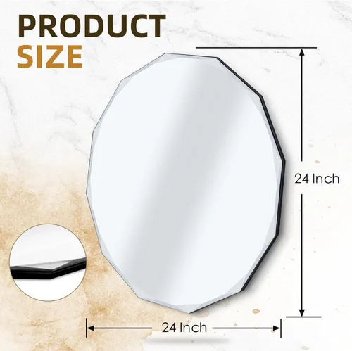 Miniatura 3 de QDSSDECO Espejo de pared sin marco con borde biselado de 24 x 24 pulgadas, forma irregular, espejo de tocador único, espejo de pared sin marco