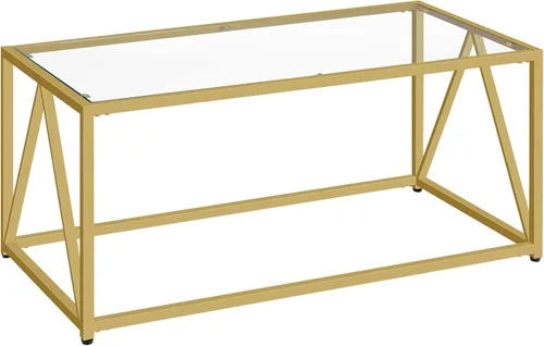 Miniatura 7 de Mesa de Café de Vidrio HOOBRO, Mesas de Café Doradas para Sala de Estar, Mesa de Café de Vidrio Dorada, Mesa Central de 1 Capa, Moderna, para Dorado