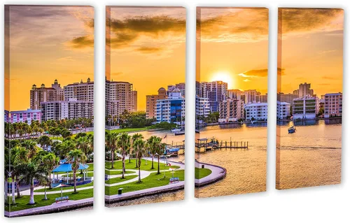 Miniatura 8 de 90 x 60 TOTAL - Sarasota, Florida USA Canvas Print Wall Art - 3 Panel Split, Triptych, home decor wall decor skyline 3 paneles