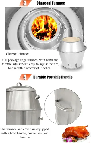 Miniatura 6 de INTBUYING Horno asador de pato de carbón de 3 niveles, 23.6 x 53 pulgadas, máquina de asar de acero inoxidable para pato de Pekín, barbacoa, pollo
