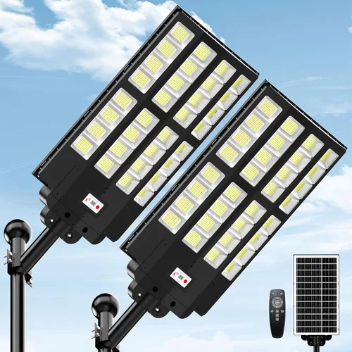 Miniatura 12 de 1200W Luces solares de calle al aire libre impermeables, luz solar de gran angular alimentada del anochecer al amanecer, control remoto y sensor