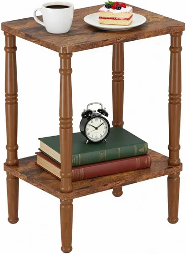 Miniatura 9 de LUCKNOCK Mesa auxiliar pequeña para espacios pequeños, mesa auxiliar vintage, mesa auxiliar estrecha con almacenamiento, mesita de noche delgada