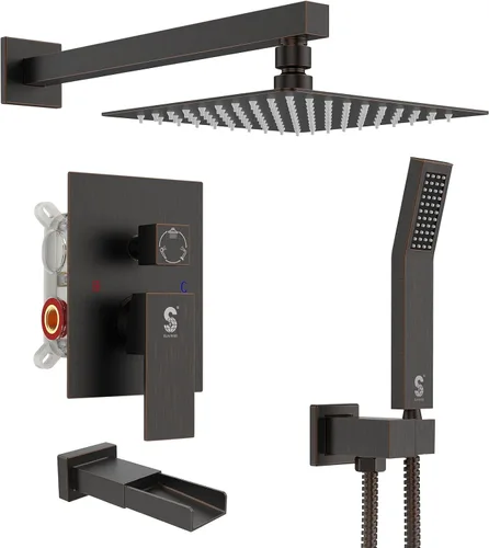 Miniatura 21 de SR SUN RISE Juego de grifo de ducha para bañera montado en la pared de 8 pulgadas, sistema de ducha de metal con boquilla de bañera, cabezal
