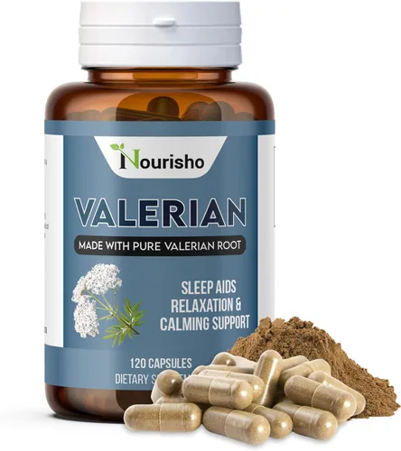 Raíz de valeriana para dormir cápsulas de 500 mg, 120CT suplementos de raíz de valariana para dormir, cápsulas de polvo de valeriana, extracto de