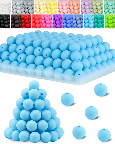 Miniatura 10 de 120 cuentas de silicona de FIVEIZERO para hacer llaveros, cuentas focales redondas de goma de silicona turquesa de 0.59 pulgadas a granel