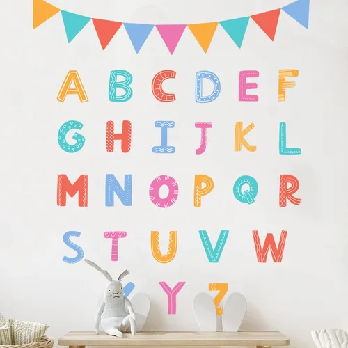 Letras del alfabeto para niños, calcomanías de pared ABC, calcomanías extraíbles para guardería, dormitorio, decoración de habitación de niños,