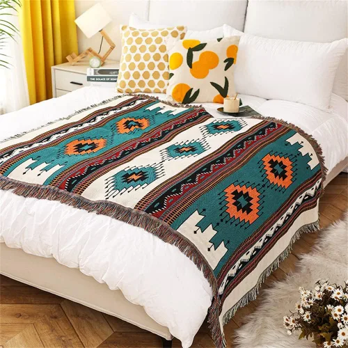 Miniatura 4 de Homesy Manta bohemia del suroeste reversible verde azteca del suroeste para sofá, silla, hogar, exterior, playa, tienda de campaña, viajes