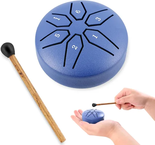 EASTROCK Mini Tambor de Lengua de Acero para Niños 3 Pulgadas 6 Notas Instrumento de Percusión Handpan Clave de Do con Mazos, Libro de Música Violeta
