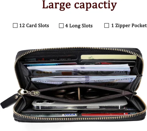 Miniatura 2 de Billetera para mujer con bloqueo RFID para mujer, carteras largas con correa de muñeca para mujer