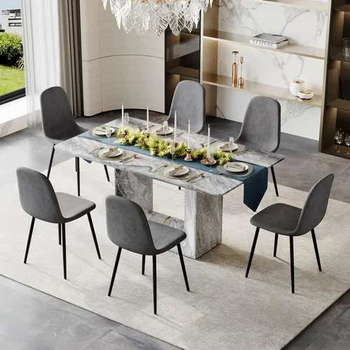 Miniatura 37 de Conjunto de mesa de comedor MUUOKY para 4, mesa de cocina de 63'' y sillas para 4, conjunto de mesa gris y 4 sillas modernas, adecuado para comedor