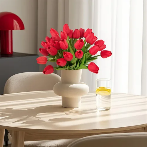 Miniatura 7 de MACTING - 30 flores artificiales de tulipán, tulipanes falsos de tacto real, flores artificiales de primavera, tulipanes de imitación para arreglos