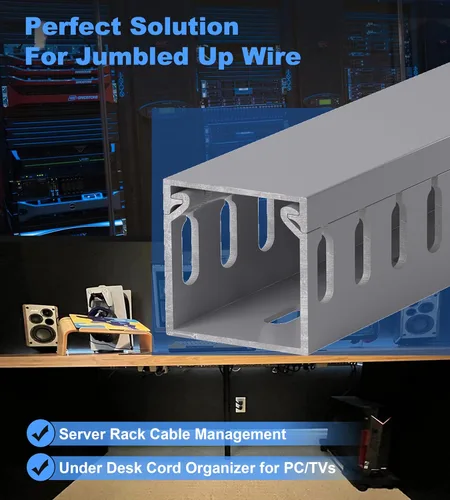 Miniatura 5 de ZhiYo H1.4in W1.4in Professional Server Rack Cable Management Raceway, 132in (8 x L16.5in) Cable Raceway Kit, Electrically Safe PVC Open Slot Wire