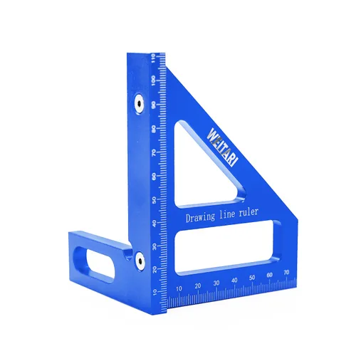 Regla triangular de 45/90 grados, aleación de aluminio, 4.41 pulgadas, azul