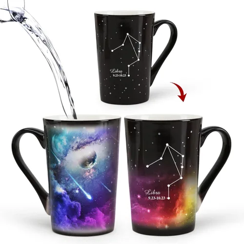 Miniatura 9 de Taza de constelación cambiante de calor de Acuario de 12 onzas, taza de café de Acuario con grabado, taza de café de cerámica que cambia