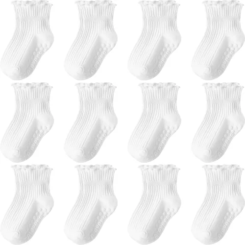 Miniatura 28 de Calcetines con Agarre Antideslizantes de Algodón para Bebés y Niños Pequeños, Niños y Niñas, Paquete de 12 Calcetines de Tobillo Lindos para Niños