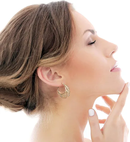 Miniatura 5 de Aretes de filigrana, estilo vintage, con filigrana, ovalados, chapados en oro, aretes colgantes chapados en oro, aretes bohemios amarillos para mujer