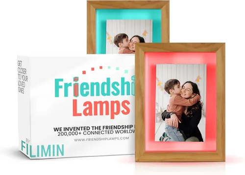 Friendship Lamp® Marco de Fotos de Madera de Pino Nudoso Hecho a Mano en Estados Unidos - Lámpara Táctil Wi-Fi con Luz LED para Larga Distancia,