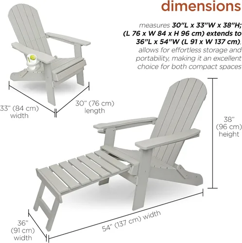 Miniatura 3 de Alpine Corporation Silla plegable Adirondack para exteriores de 38 pulgadas de alto con portavasos y otomana, diseño ergonómico clásico, muebles