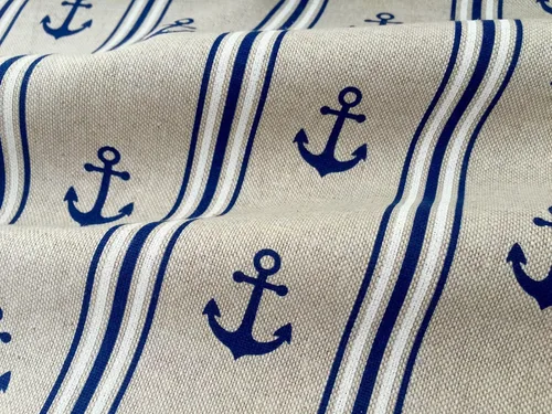 Marine Anchor - Tela estampada con aspecto de lino, material de tapicería de cortina, azul marino y blanco, 55 pulgadas de ancho (se vende por yarda)