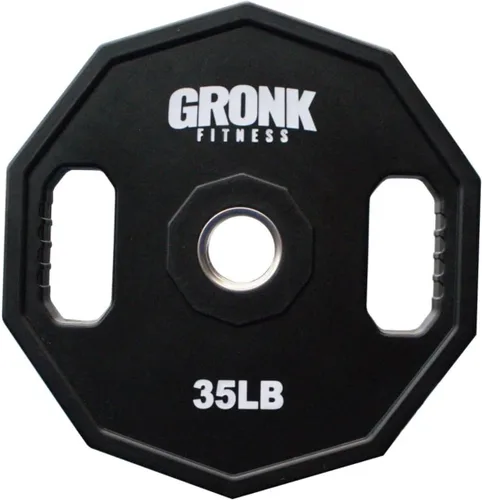 Miniatura 8 de Gronk Fitness Placas de pesas olímpicas de uretano de 10 lados Pesas duraderas para gimnasios domésticos y comerciales Diseño no rodante