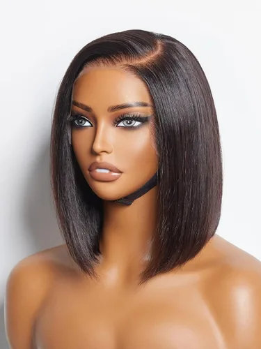 Miniatura 21 de Luvme Hair - Peluca Bob de encaje frontal con bordes rizados 4C, 10 pulgadas, cabello humano lacio tipo afro, sin pegamento, con separación profunda