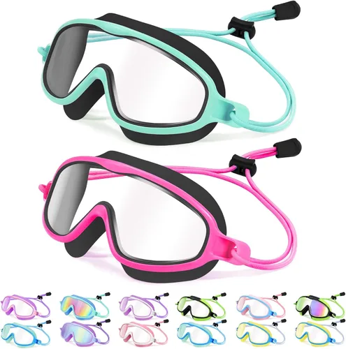 Miniatura 10 de Vvinca Gafas de natación para niños con correa elástica amplia visión anti niebla UV máscara de piscina gafas para 3-10 niños pequeños niñas niños