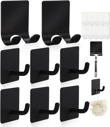 Miniatura 12 de 20 ganchos para toallas con tiras extraíbles para colgar, adhesivo de pared resistente, al aire libre sin daños, gancho adhesivo para baños, ducha