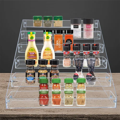 Miniatura 5 de PMMASTO Estante de especias escalonado, organizador de condimentos, estantes verticales de acrílico transparente organizador de latas para encimera