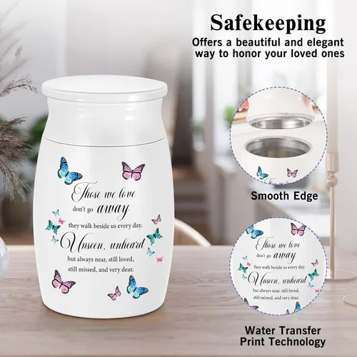 Miniatura 3 de Urnas pequeñas para cenizas humanas de 3 pulgadas, mini urna conmemorativa de aluminio, pequeña urna de recuerdo, mariposa, mini cremación, urna