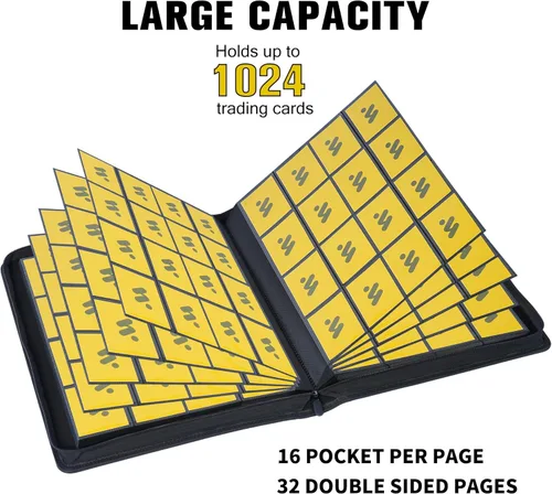 Miniatura 2 de Premium Carpeta de cartas con más de 1000 bolsillos, carpeta de álbum de 16 bolsillos para cartas coleccionables sin anillas, carpeta de bolsillo