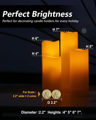 Miniatura 5 de Velas sin llama, juego de 10 velas LED parpadeantes (4 pulgadas, 5 pulgadas, 6 pulgadas, 7 pulgadas x 2.2 pulgadas de profundidad), velas Paquete