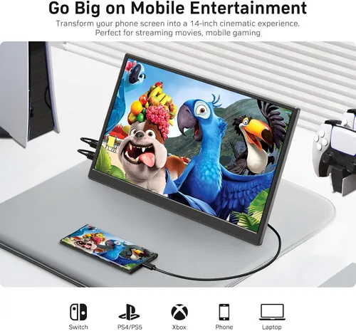 Miniatura 6 de KQC Monitor portátil de 14 pulgadas FHD 1200P, pantalla externa ultrafina USB-C HDMI Plug & Play, altavoces duales 100% sRGB, monitor de portátil