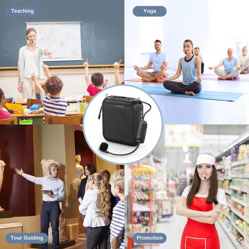 Miniatura 5 de Norwii Micrófono inalámbrico con amplificador de voz, 4000 mAh, portátil, recargable, Bluetooth, mini altavoz personal con 2 micrófonos de diadema