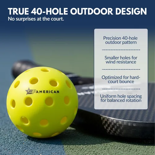 Miniatura 6 de EPAMERICAN Pelotas de pickleball para exteriores aprobadas por USAPA - Pelotas de pepinillo para jugar al aire libre Sin puntos muertos, rebote