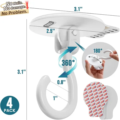 Miniatura 6 de TAILI Ganchos adhesivos de techo para plantas colgantes, resistentes sin taladros, ganchos de pared adhesivos extraíbles para colgar luces