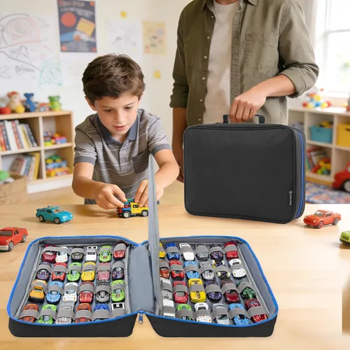 Miniatura 7 de Estuche organizador de almacenamiento para automóvil para 48 vehículos, funda de transporte portátil de colección fundida a presión a escala 1:64