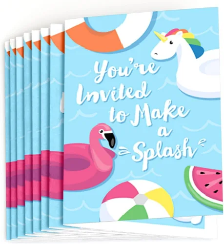 Miniatura 2 de Big Dot of Happiness Make a Splash - Fiesta en la piscina - Rellena invitaciones de fiesta de natación de verano o fiesta de cumpleaños (8 unidades)