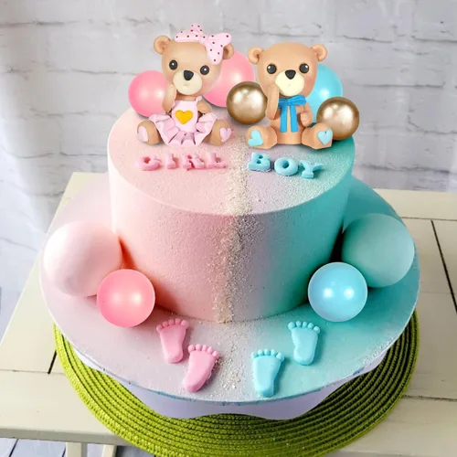 Miniatura 4 de Decoración de oso para tartas de oso azul y rosa, decoración de tartas, bolas de perlas para revelación de género, suministros temáticos de oso