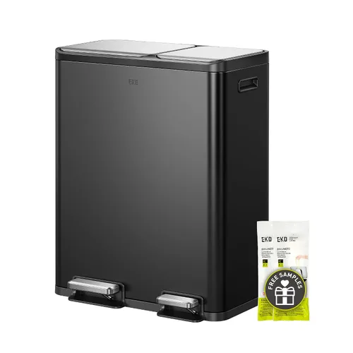 EKO EcoCasa - Cubo de basura doble de 8+5 galones (30 + 20 L) para cocina, cubo de basura grande de acero inoxidable, combo de basura y cubo de