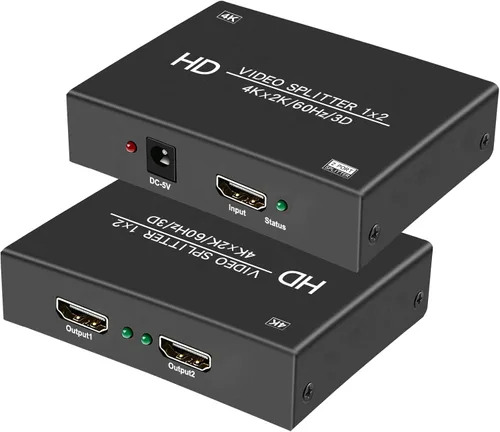 Divisor HDMI 4K @60Hz 1x2 1 en 2 salidas RGB 4:4:4, 18 Gbps, 2 puertos alimentados HDMI 2.0 divisores para monitores duales, compatible con
