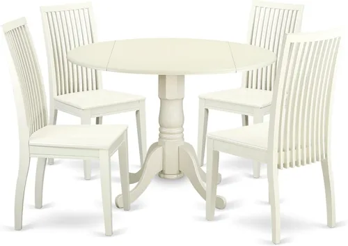 Miniatura 14 de East West Furniture DLIP3-BMK-W Juego de mesa y sillas de cocina de 3 piezas contiene una mesa de comedor redonda con gotas y 2 sillas de comedor