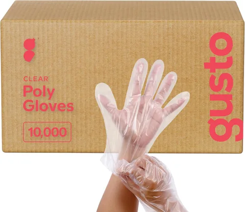 GUSTO Disposable Poly Gloves for Food Prep, Cooking & Food Service – Clear Plastic, Latex & Powder Free, One Size